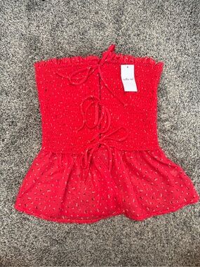 Willow and Root Red Smocked Peplum Tube Top